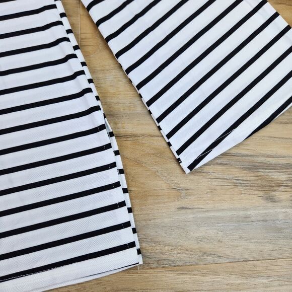 🍑Black & White Striped Off Shoulder Bell Sleeve Top XLarge - Picture 7 of 13